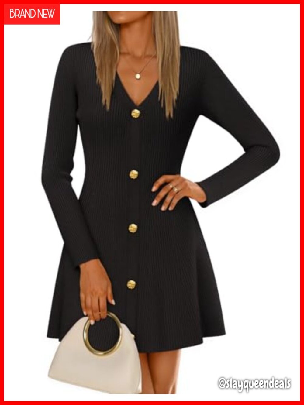 Long Sleeve V Neck A Line Mini Sweater Dress